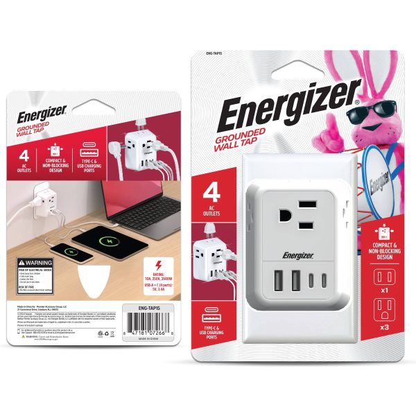 Energizer Multi Plug Outlet USB Fast Charging Wall Tap-8