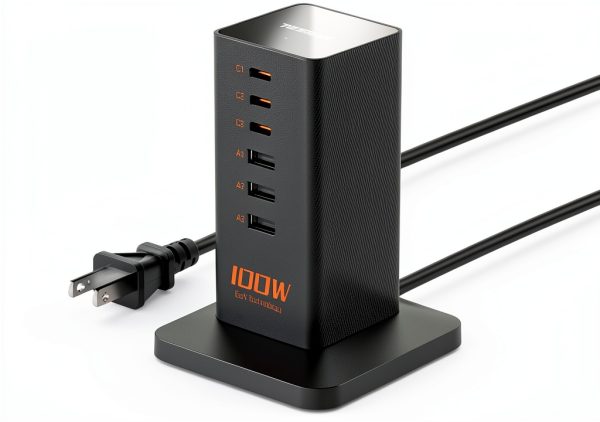 100W PD USB C Charging Station 6 in 1 Desktop Tower-0