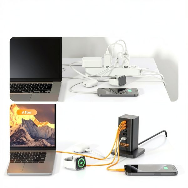 100W PD USB C Charging Station 6 in 1 Desktop Tower-4