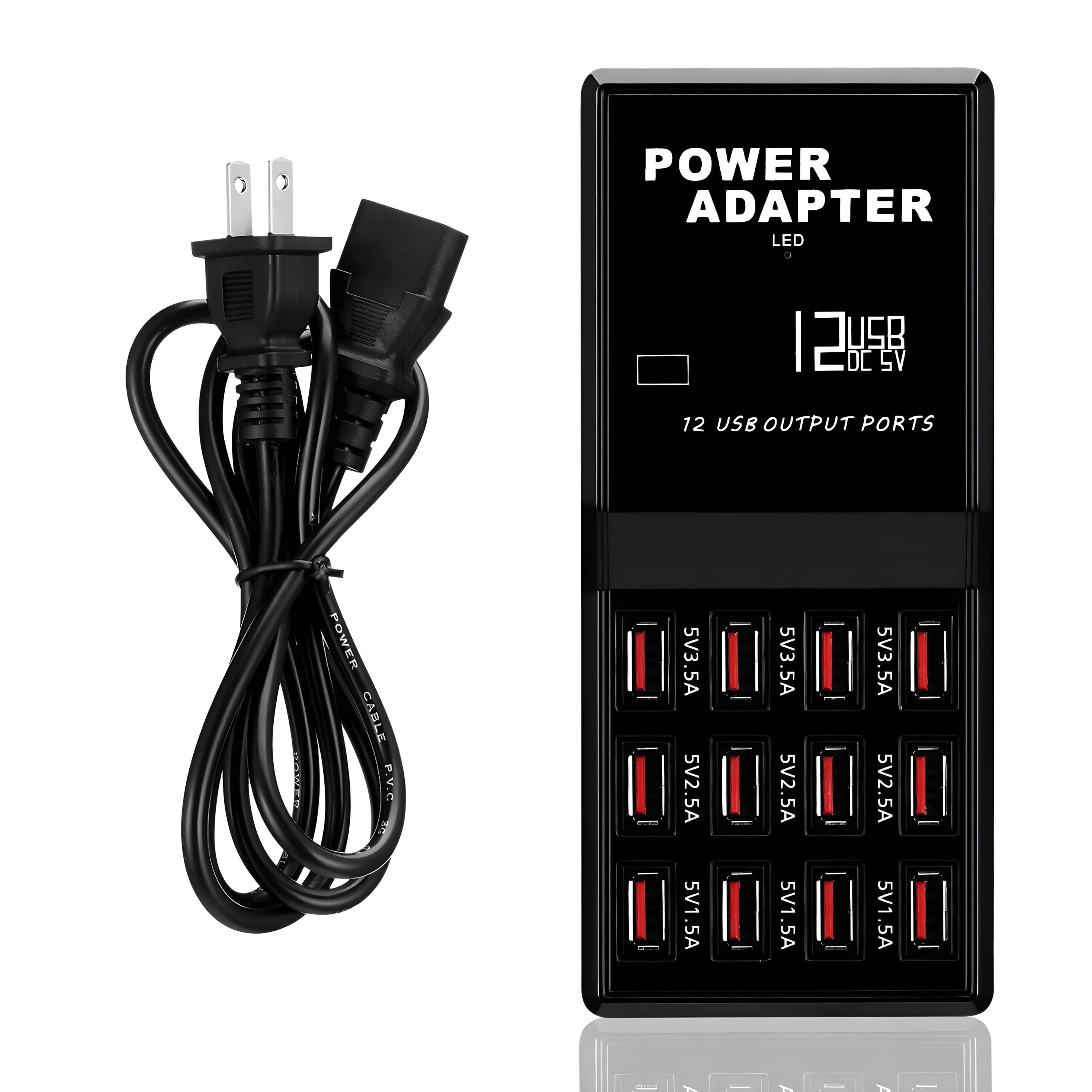 Pavo 12-Port USB Charging Station on a desk with multiple devices connected