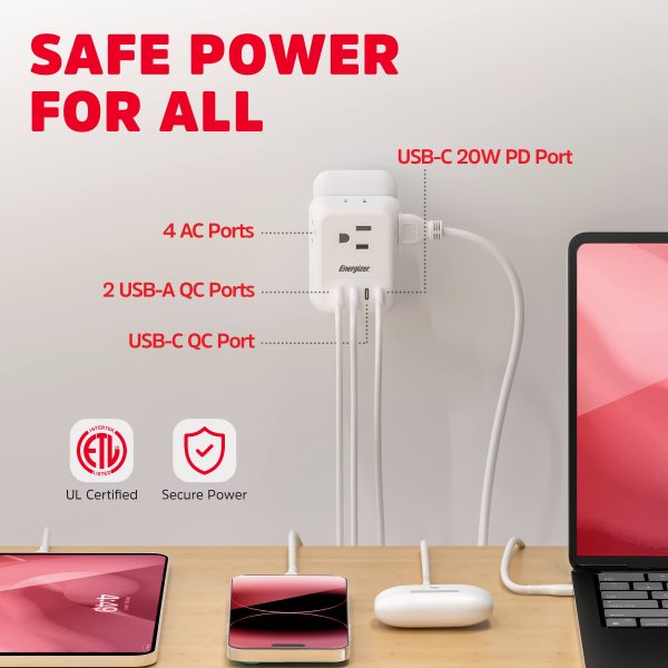 Energizer Multi Plug Outlet USB Fast Charging Wall Tap-6