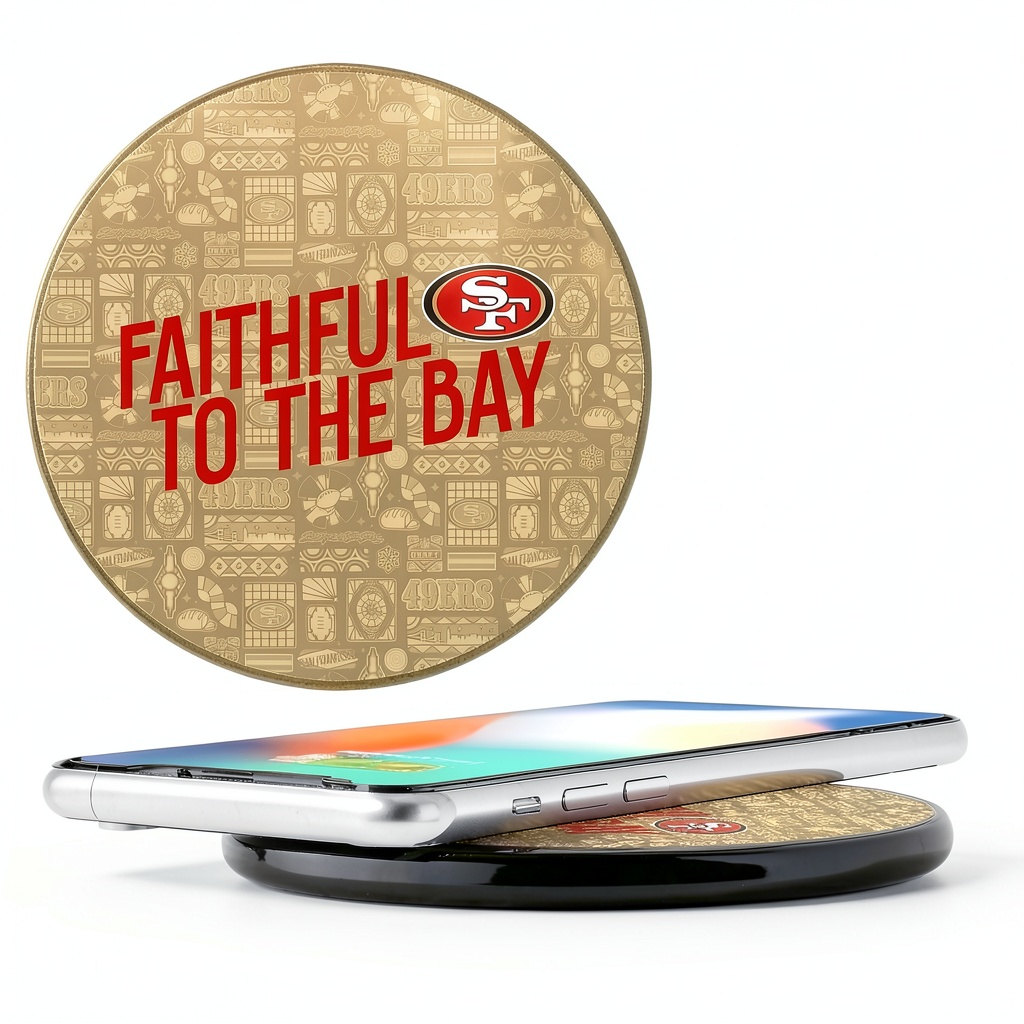 Installing Keyscaper San Francisco 49ers Wireless Charger 9V on a wooden desk