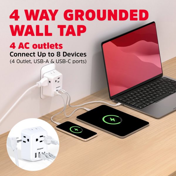 Energizer Multi Plug Outlet USB Fast Charging Wall Tap-7