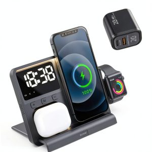 Wireless Charger Stand Digital Clock Night Light Multi-0