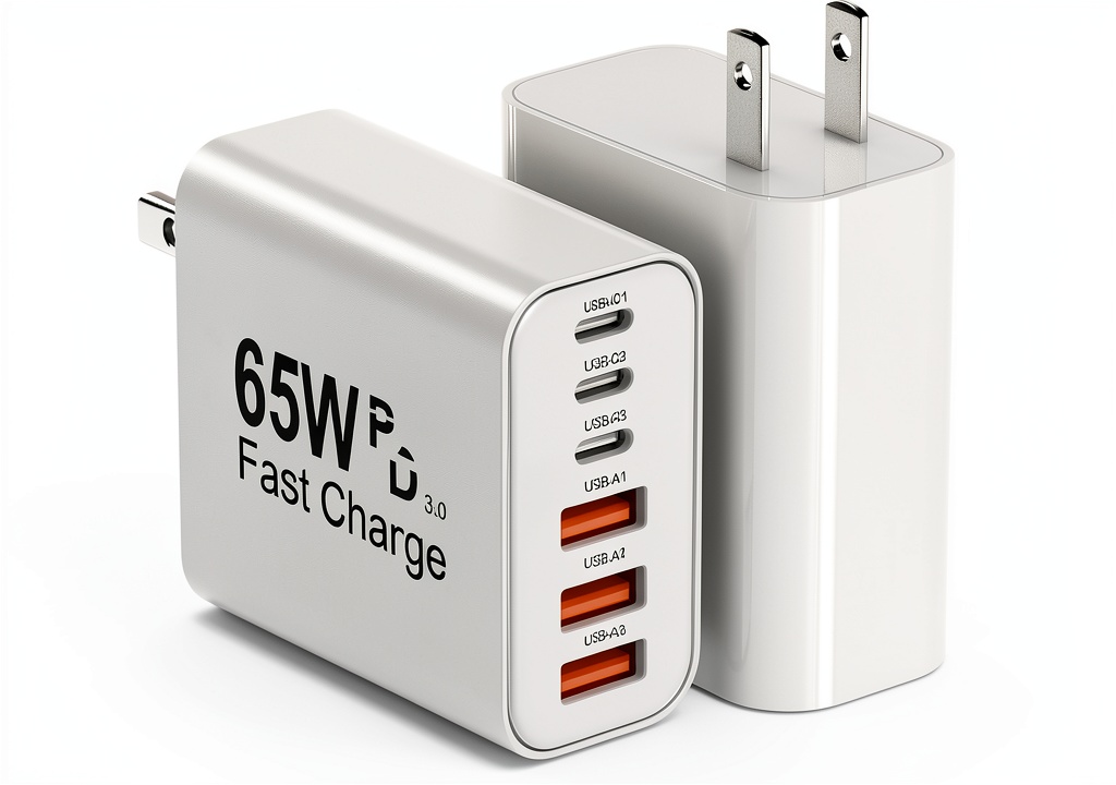 65W USB C wall charger with multiple devices connected