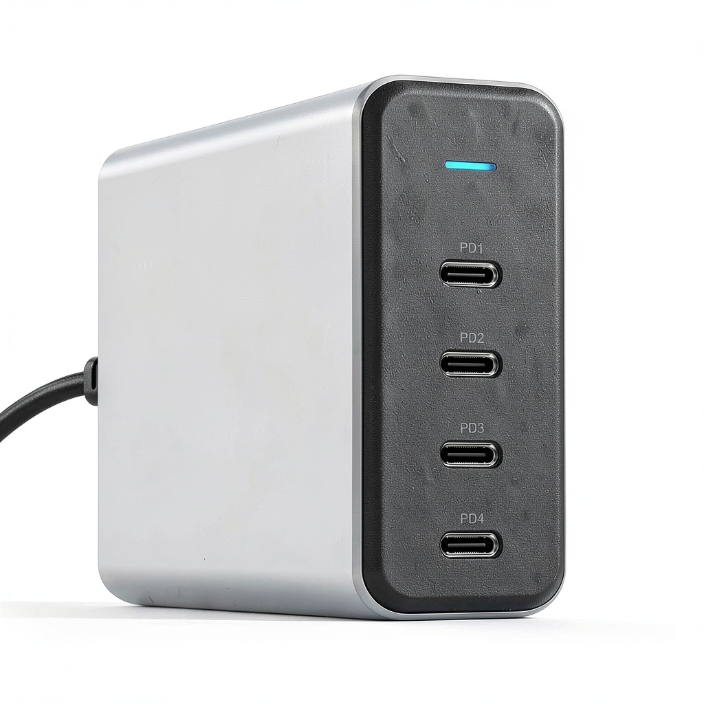 165W USB-C GaN Charging Station on a modern desk with multiple devices connected